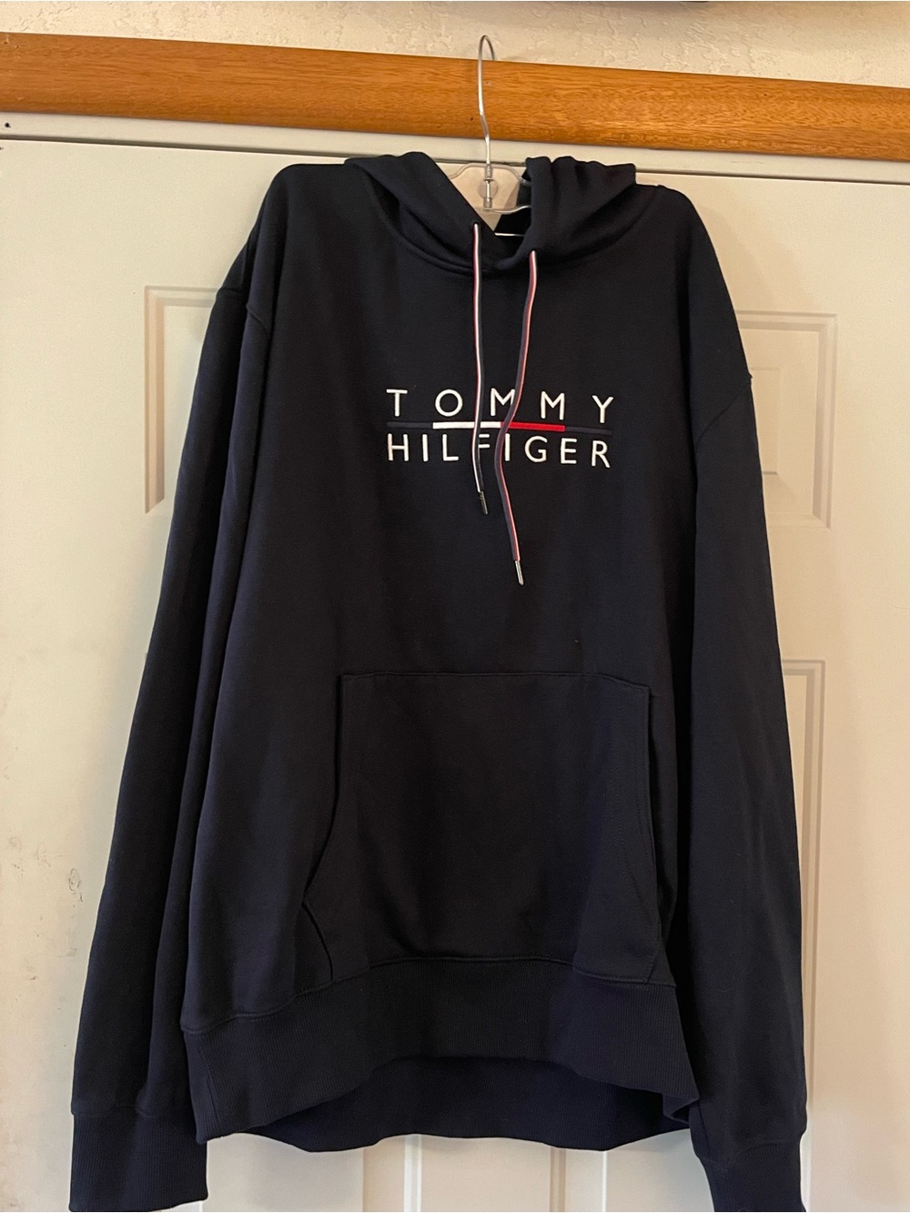 New Tommy Hilfiger Navy  Mens Logo Pullover Fleece Hoodie   XXL